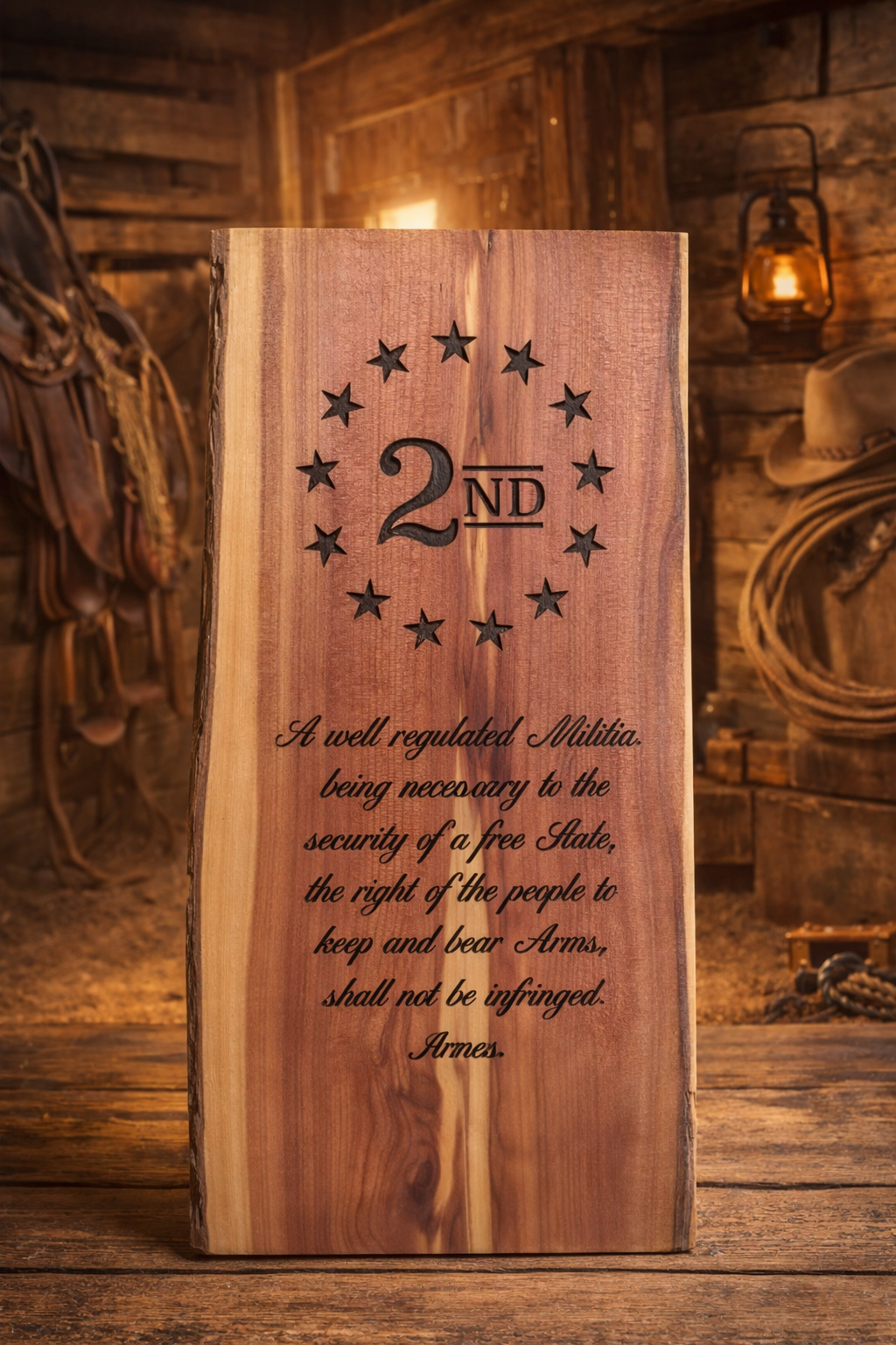 2nd Amendment Tribute Cedar Plaque -- A symbol of American Freedom