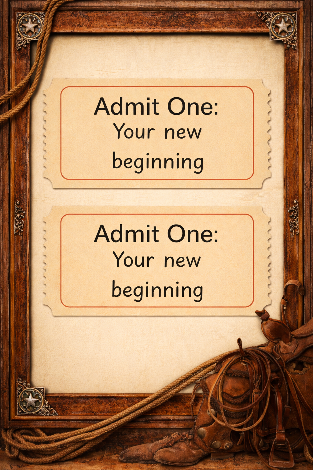 Admit One — Your New Beginning Western Ticket Printable Design