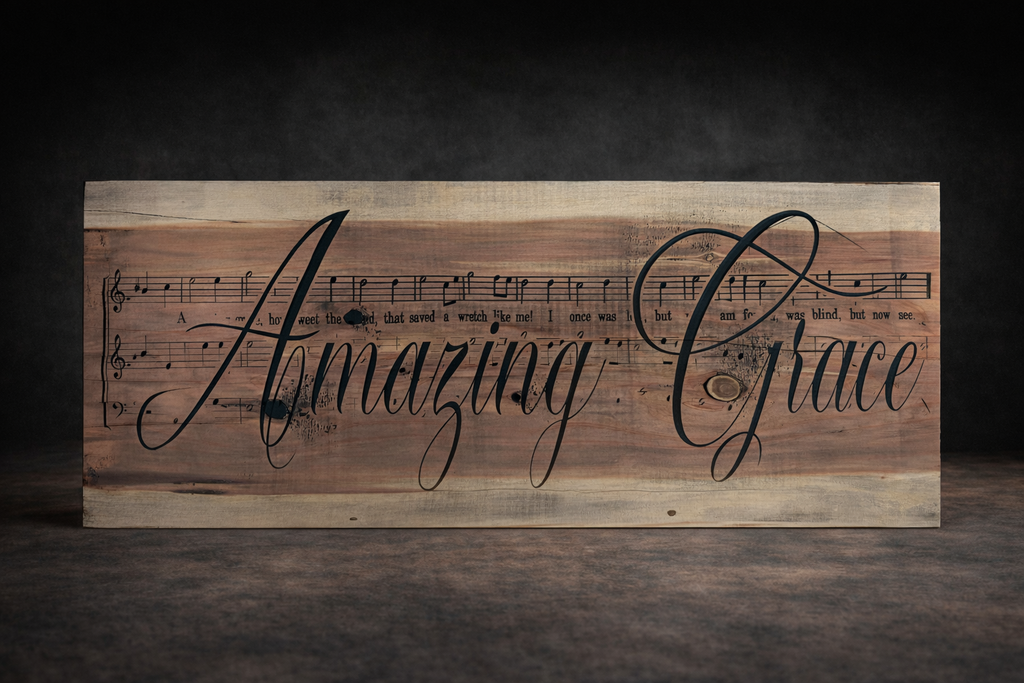 Amazing Grace Rustic Wood Hymn Wall Plaque