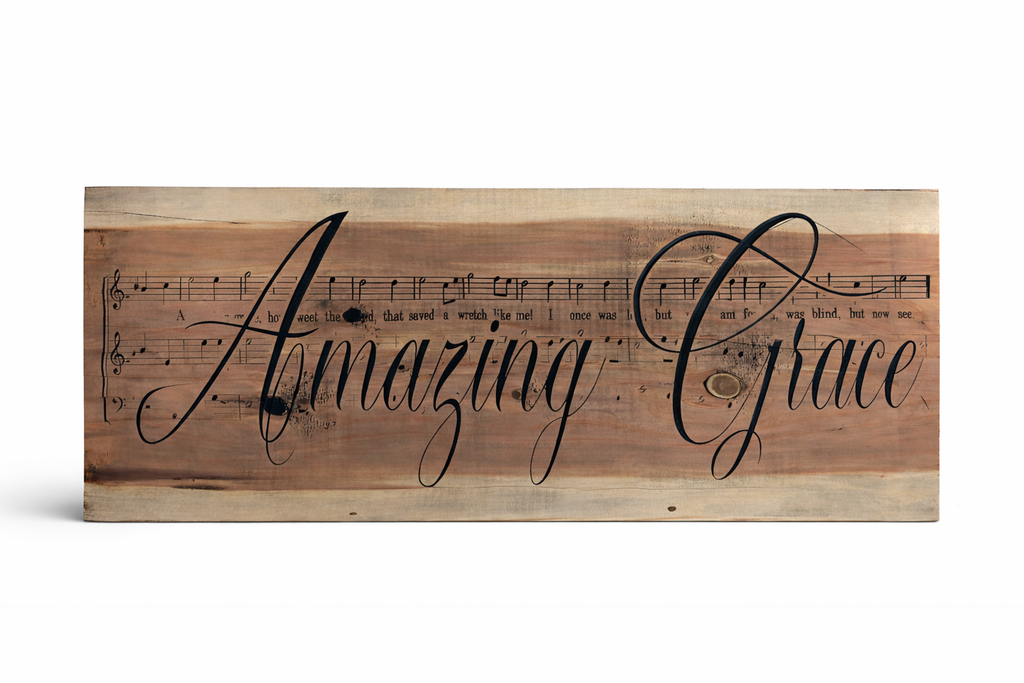 Amazing Grace Rustic Wood Hymn Wall Plaque