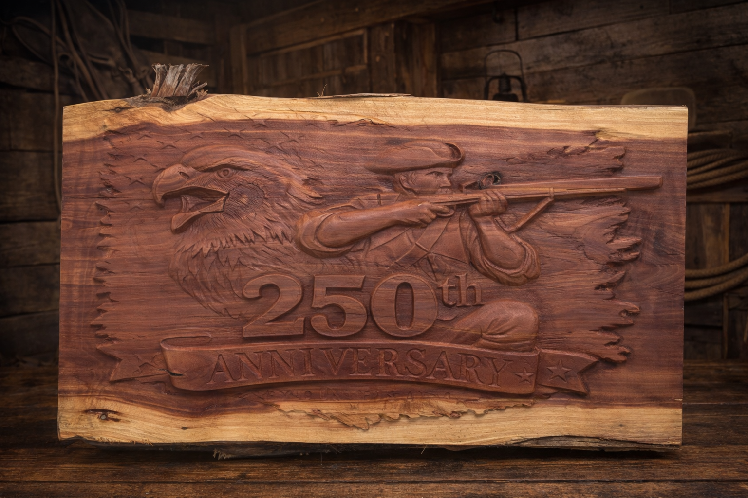 250th Anniversary Patriotic Wooden Plaque -- American Eagle & Soldier Carved Wall Art