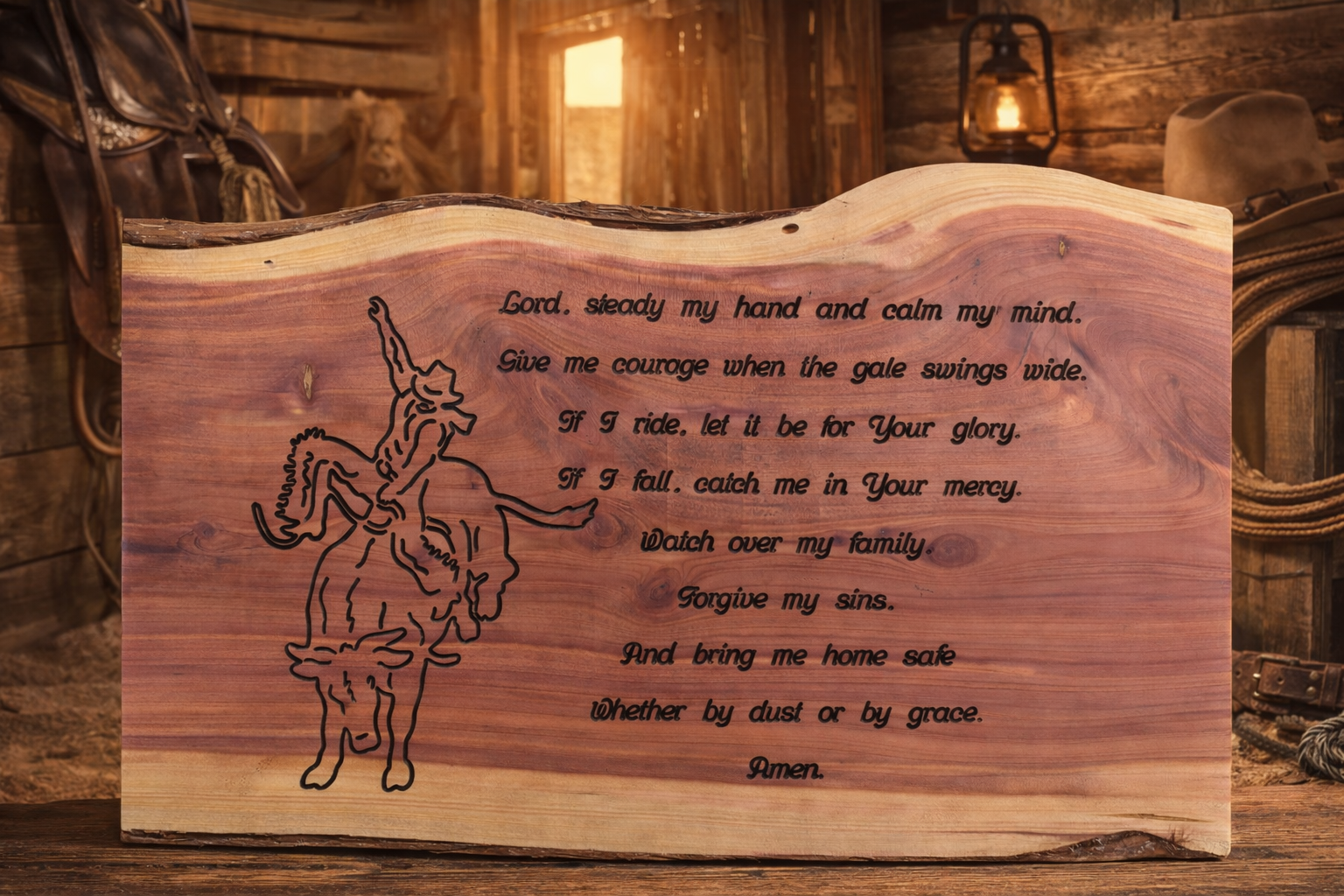The Bull riders Prayer Cedar Plaque — A Prayer for Courage, Mercy & Safe Return