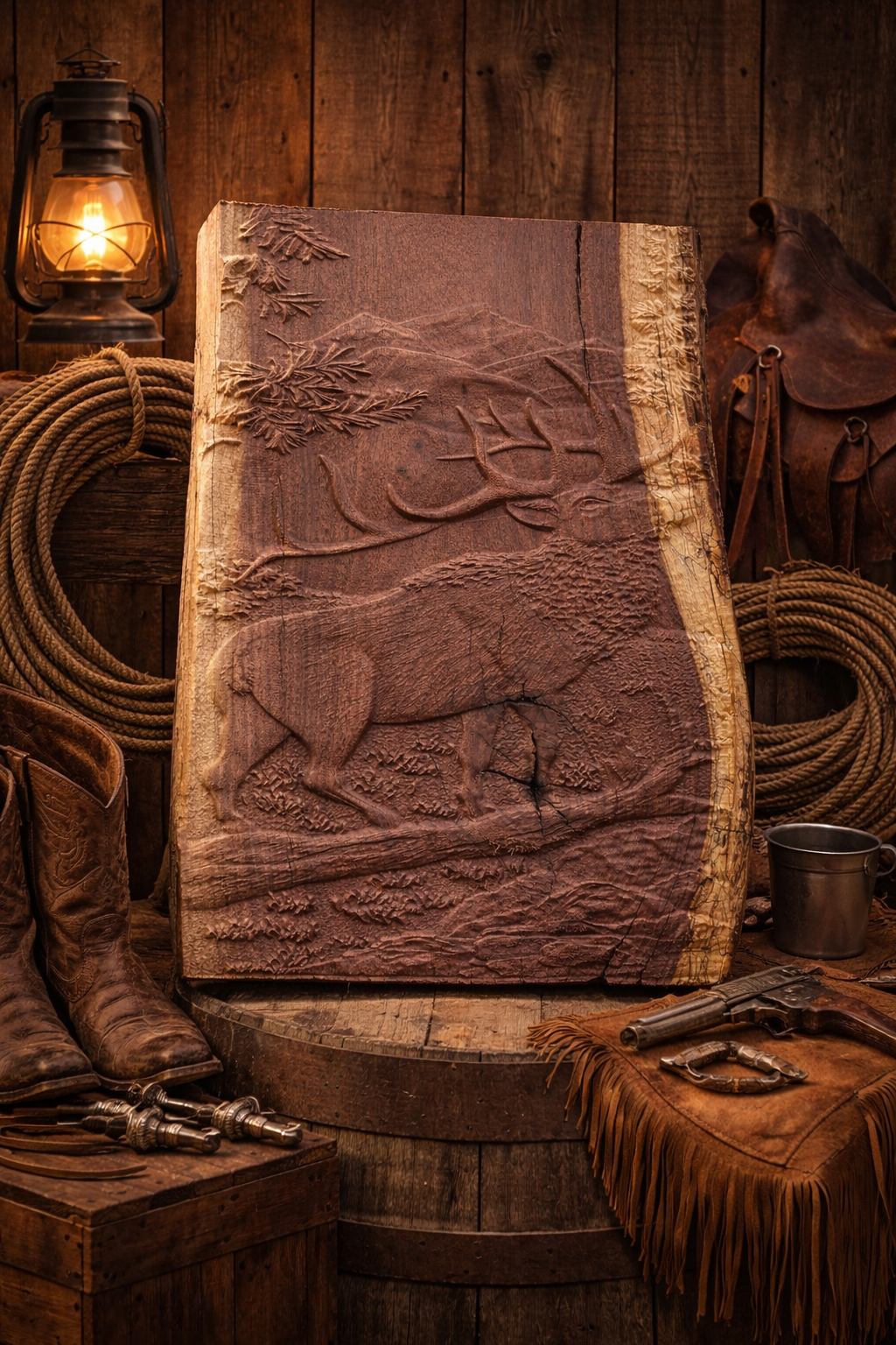 Majestic Elk In The Mountains Black Walnut Plaque -- Rustic Wildlife Carved Wall Art