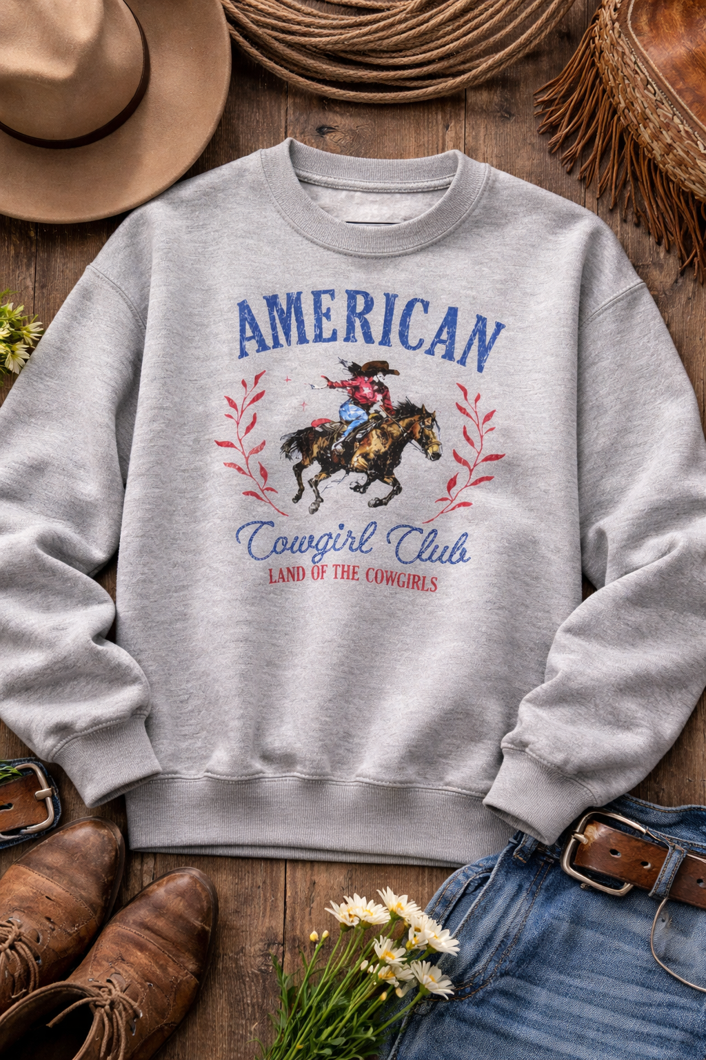 American Cowgirl Club Crewneck -- Vintage Western Graphic Sweatshirt