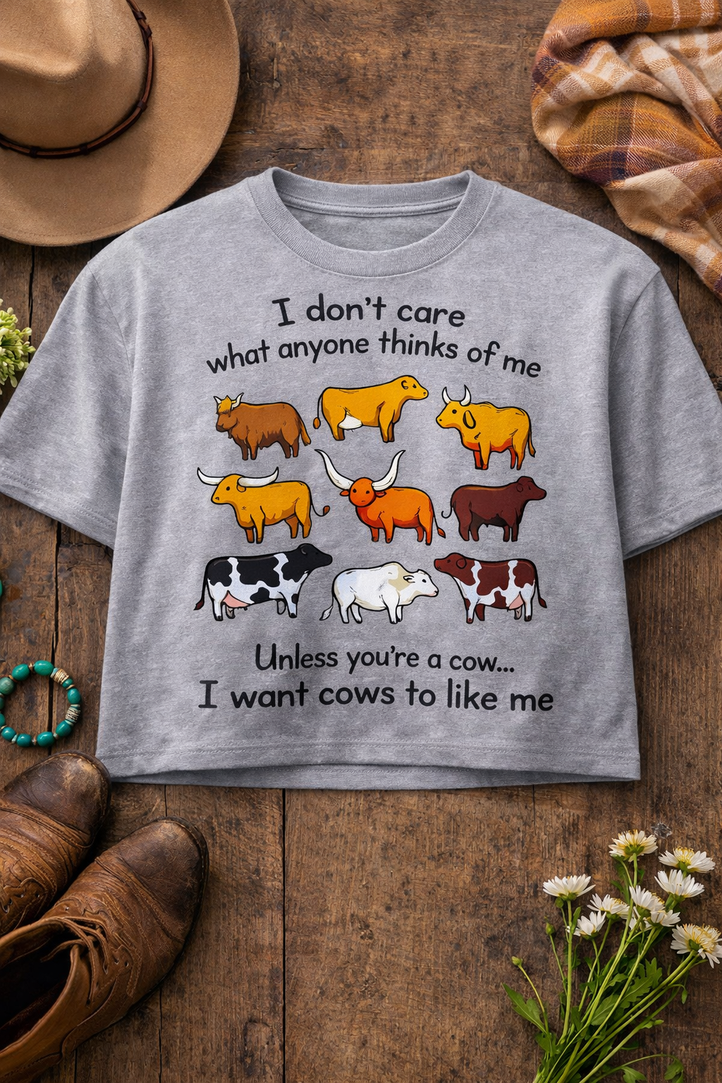 I want Cows to Like Me Crop Top -- Funny Cowgirl Graphic Tee