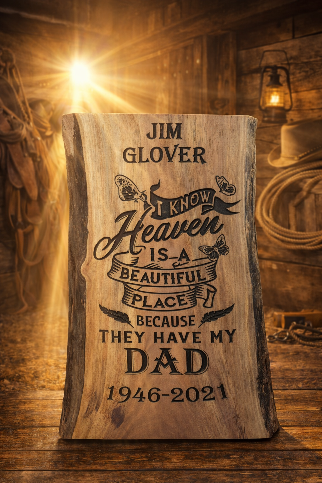 Personalized Wooden Memorial Walnut Plaque -- "Heaven is a beautiful place" Tribute