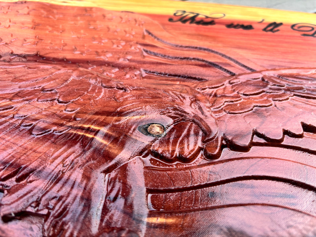 American Eagle & Flag Cedar Plaque -- Land of the free