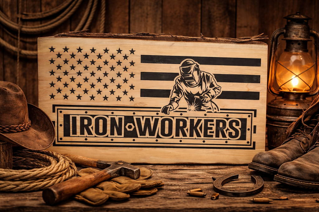 Rustic Ironworkers American Flag Plaque
