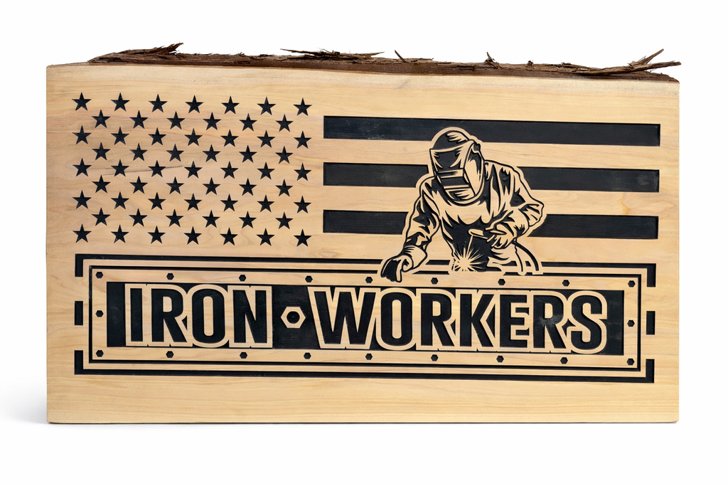 Rustic Ironworkers American Flag Plaque