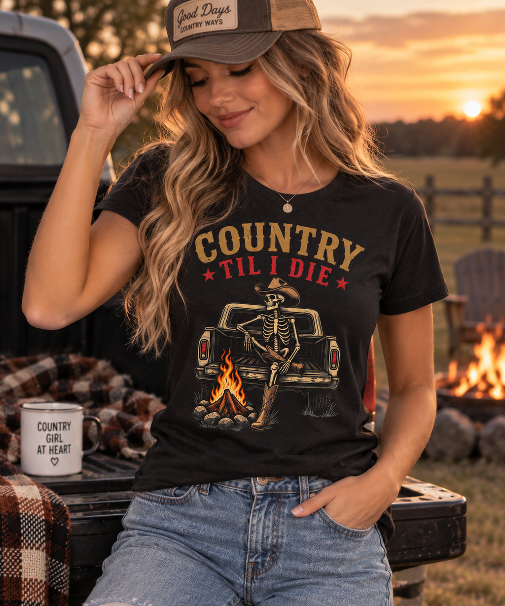 Country Til I Die Western Skeleton T-Shirt – Country Graphic Tee