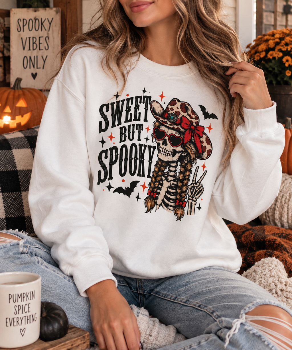 Sweet But Spooky Cowgirl Skeleton Crewneck Sweatshirt