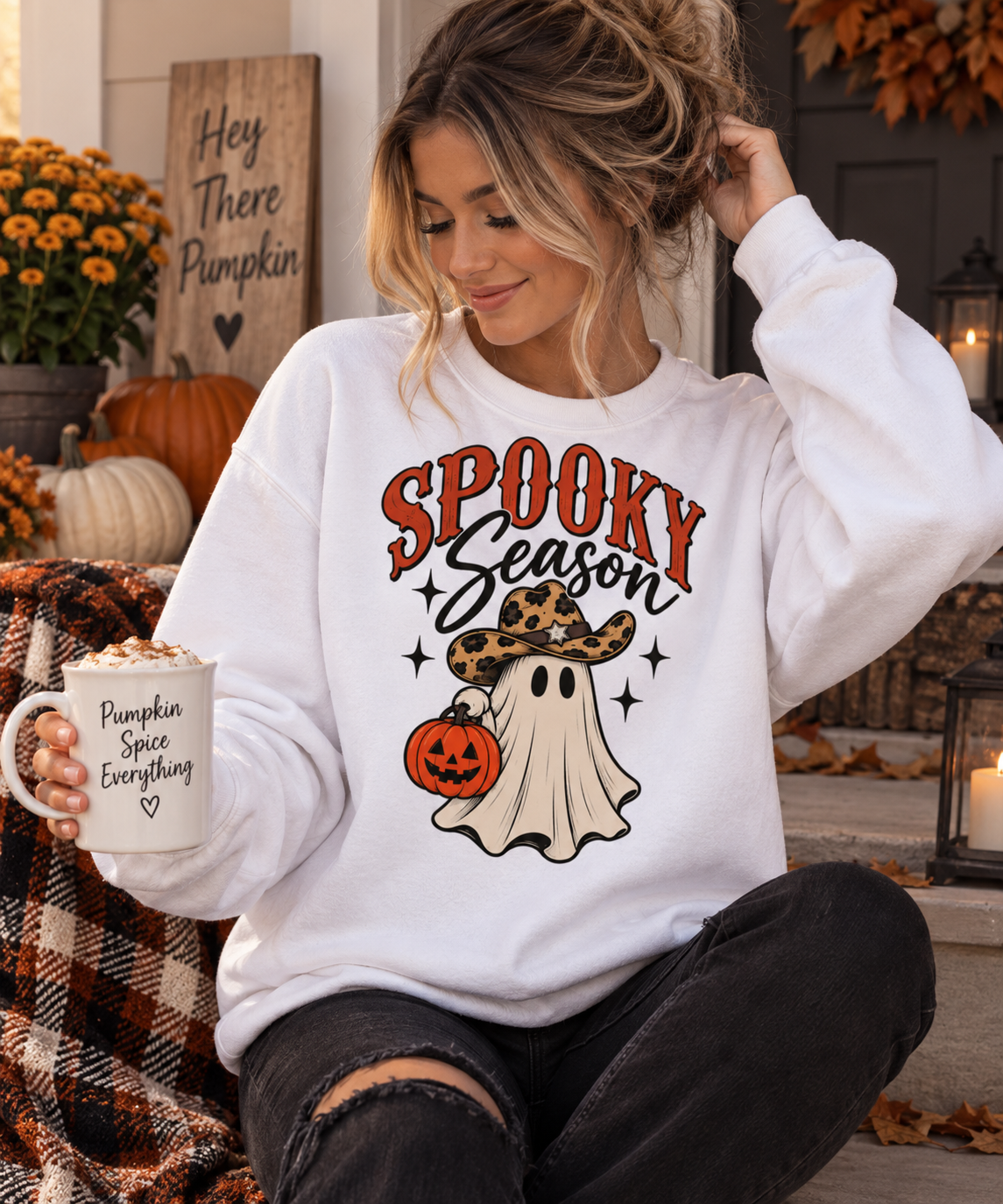 Spooky Season Cowgirl Ghost Crewneck Sweatshirt