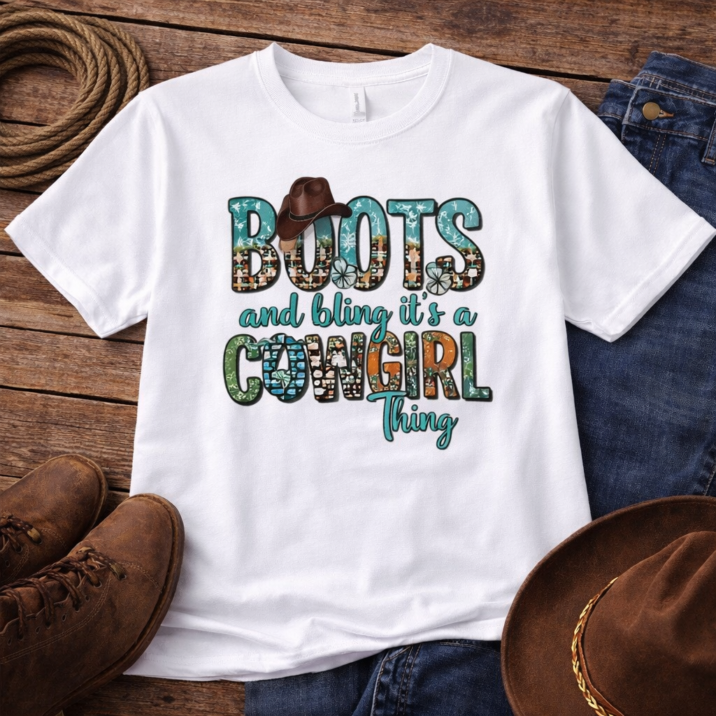 "Boots & Bling It's a Cowgirl Thing" Western Graphic Tee