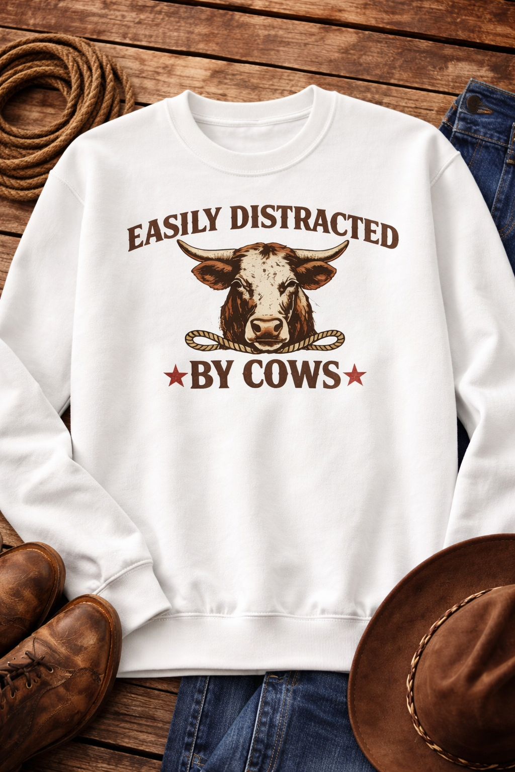 Easily Distracted by Cows Western Crewneck