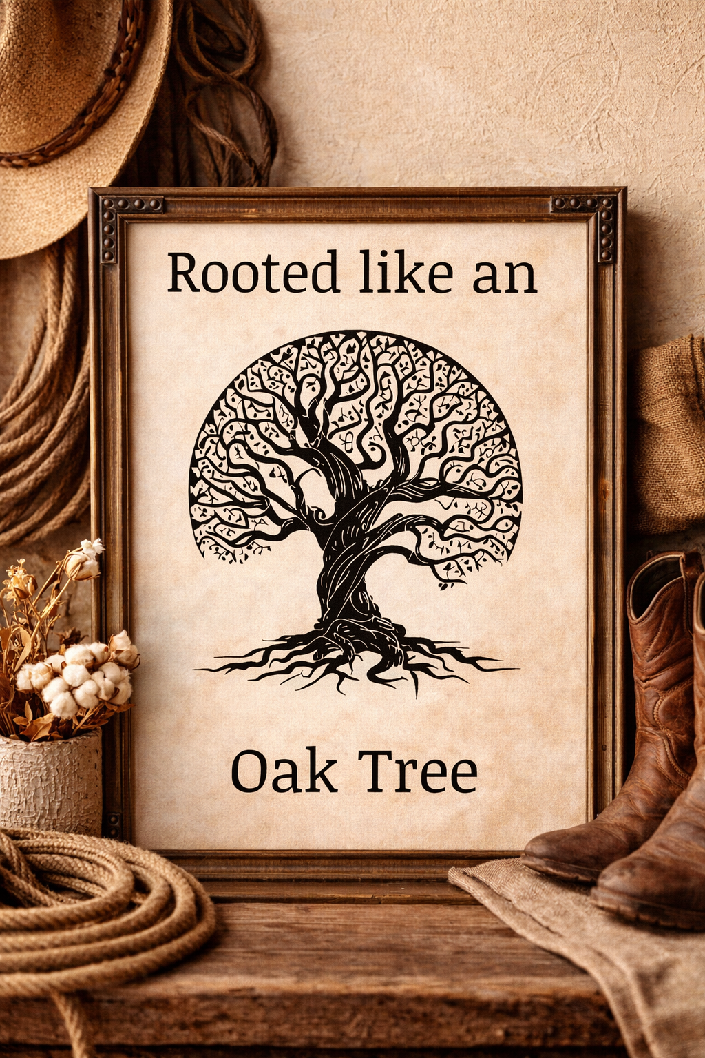 Rooted like the old oak printable * Vintage tree wall art * Western rustic home decor * Motivational Quote