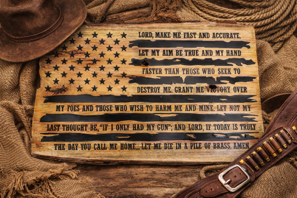 Rustic American Flag “Lord Make Me Fast and Accurate” Prayer Plaque