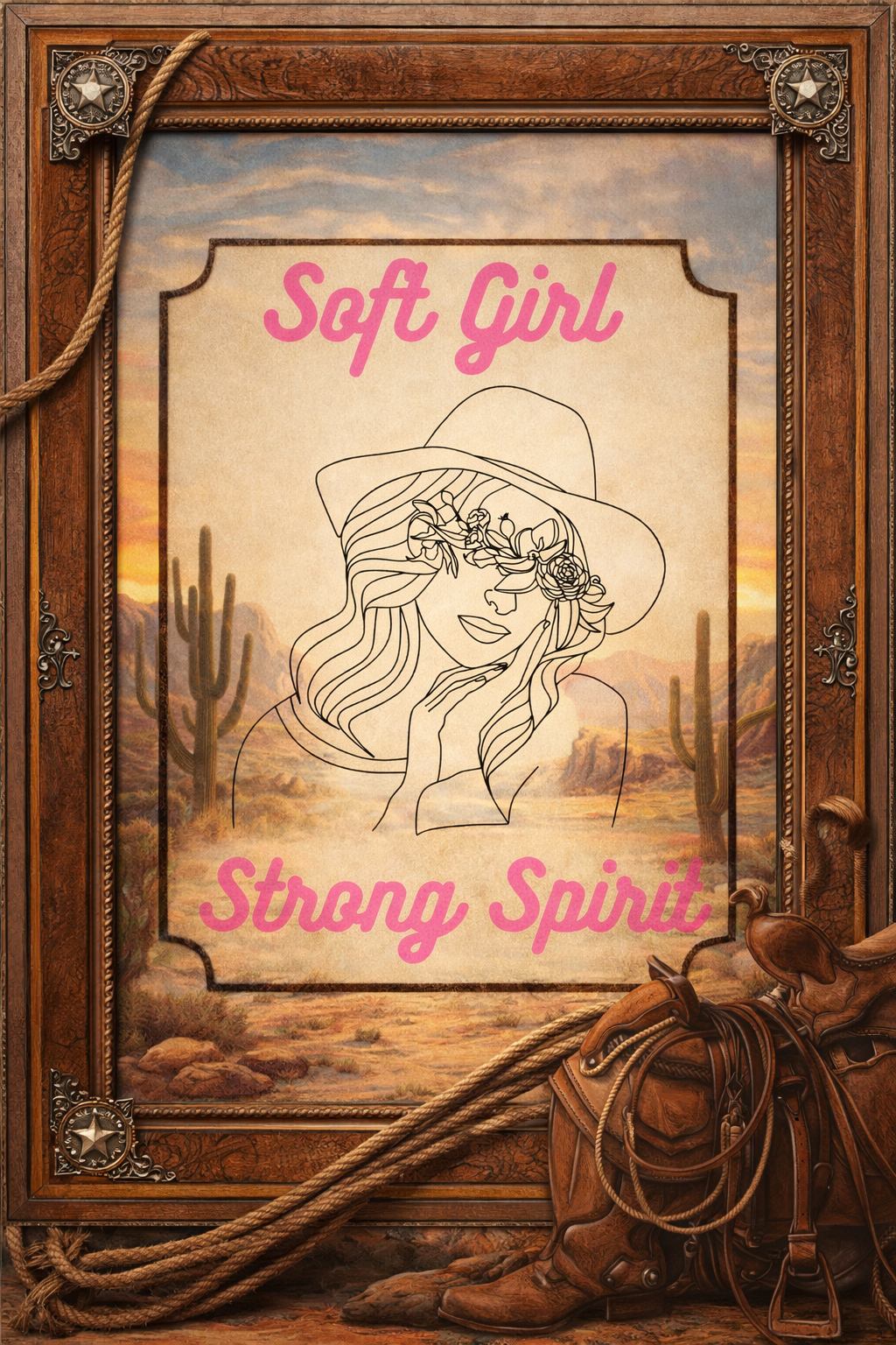 Soft girl strong spirit printable * Pink cowgirl link art * Feminine western decor * Motivational wall art