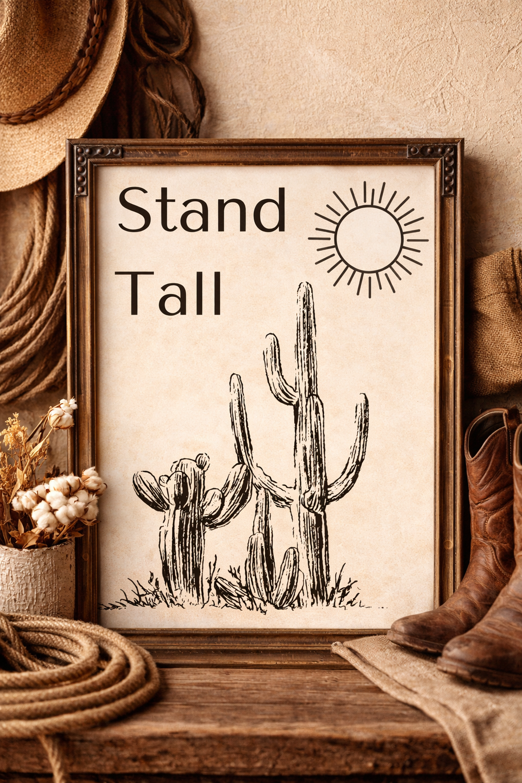 Stand tall cactus wall art * Neutral Western Printable * Minimal desert Decor * inspirational quote poster