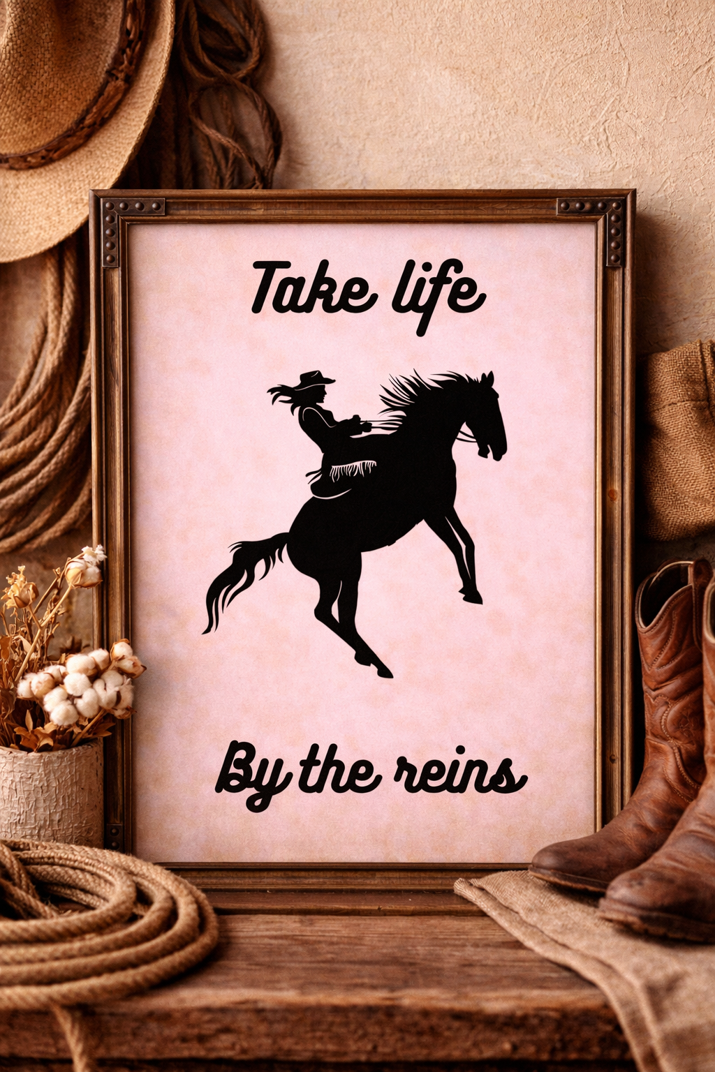 Take the reins, western printable * pink rope wall art * cowgirl motivational decor * Feminine country poster