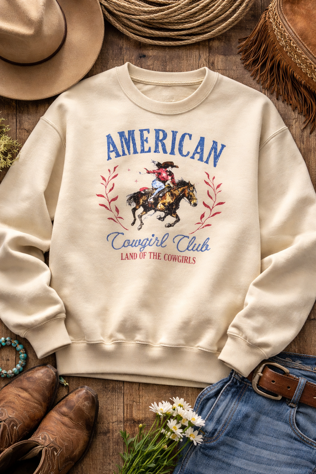 American Cowgirl Club Crewneck -- Vintage Western Graphic Sweatshirt