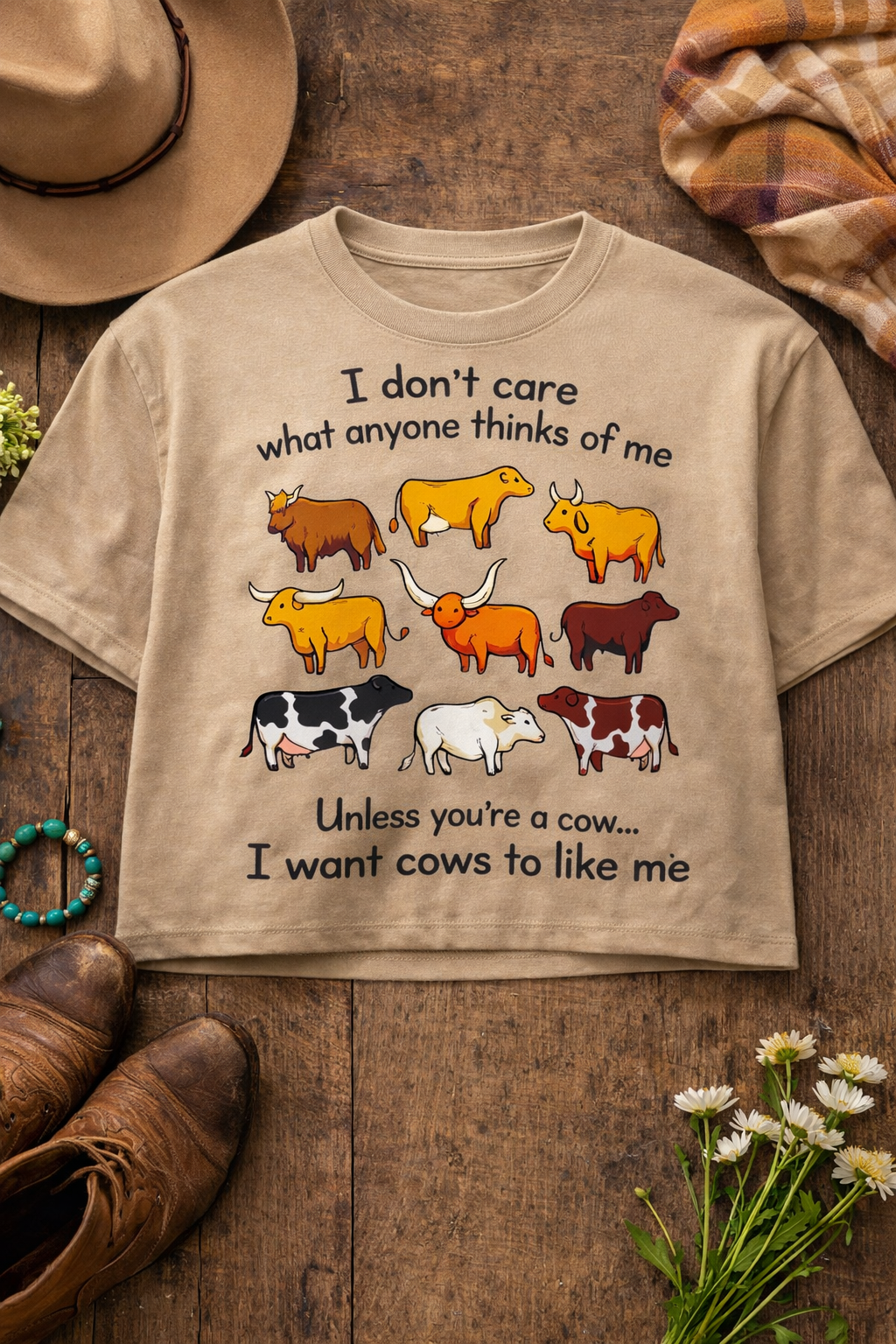 I want Cows to Like Me Crop Top -- Funny Cowgirl Graphic Tee