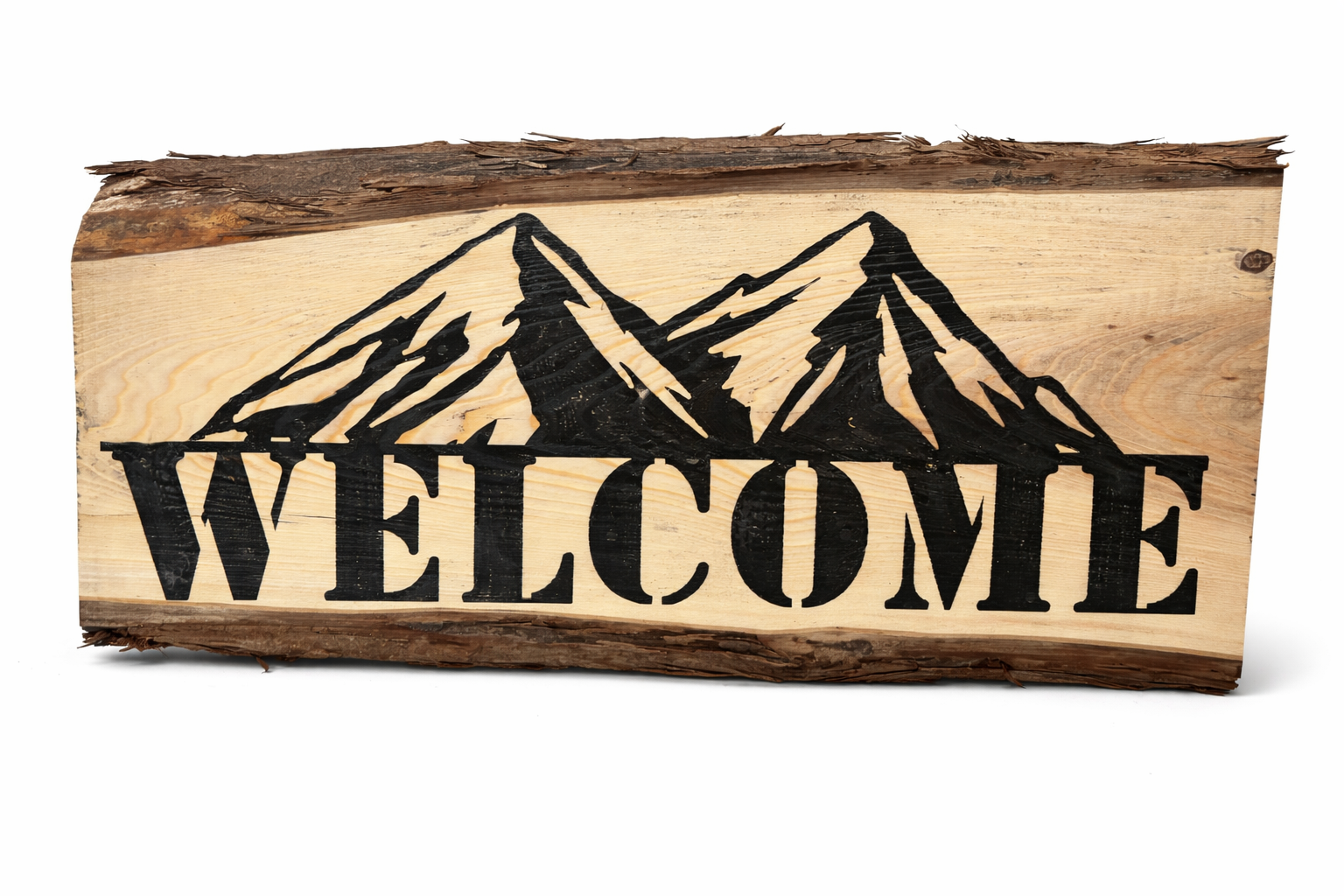 Rustic Mountain Welcome Wood Sign – Handcrafted Cabin Style Wooden Welcome Plaque