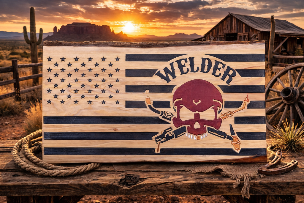 Welder American Flag Wood Plaque