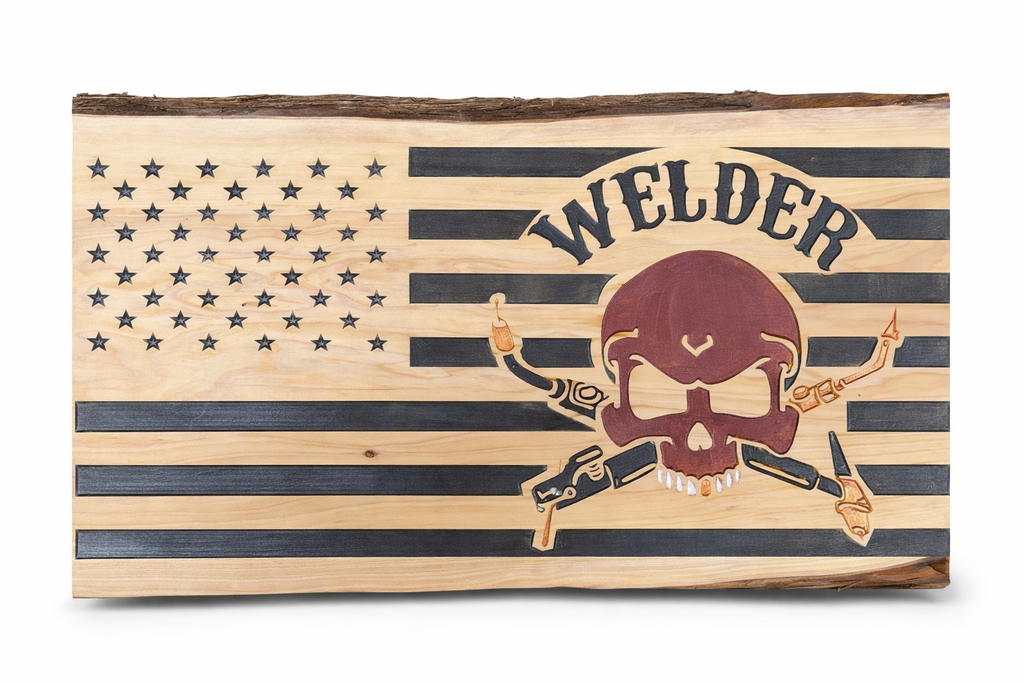 Welder American Flag Wood Plaque