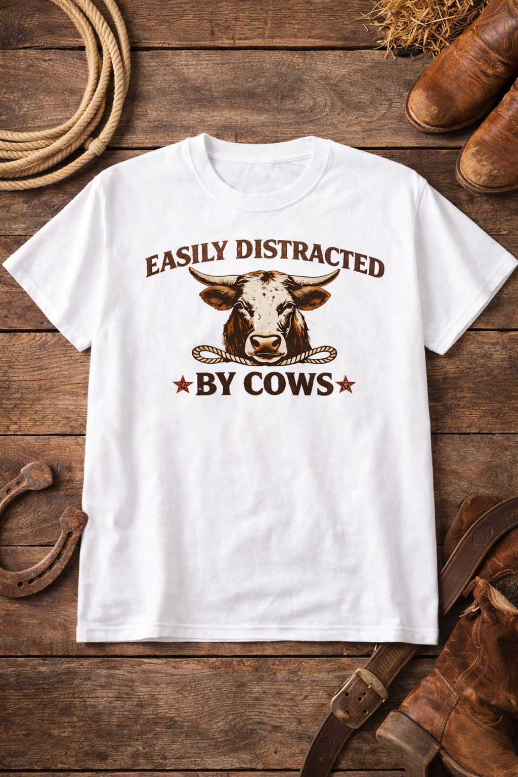 Easily Distracted by Cows Western Graphic Tee