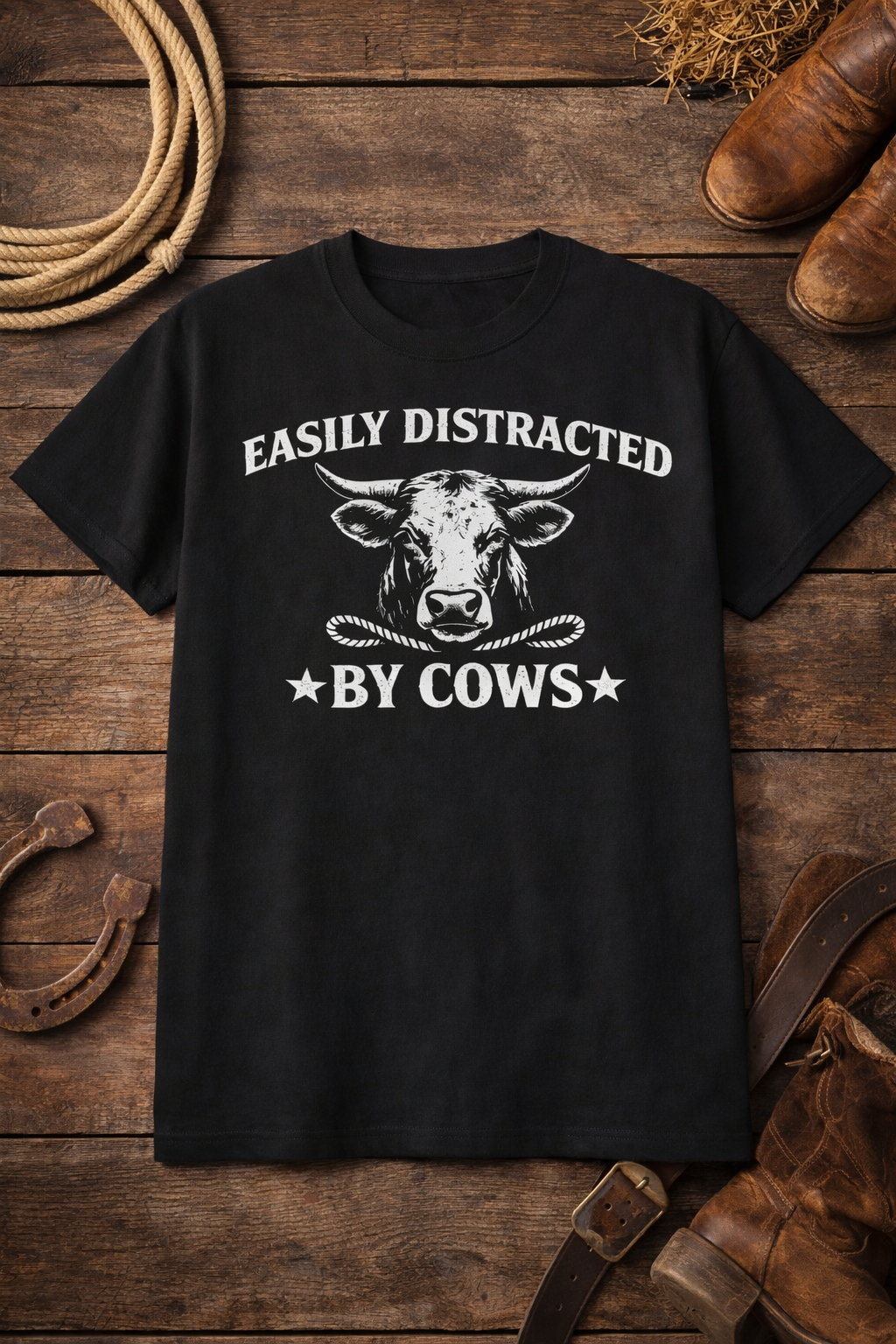 Easily Distracted by Cows Western Graphic Tee