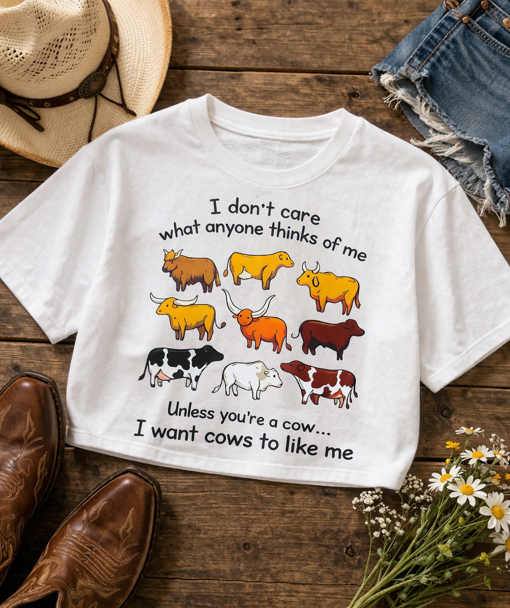 I want Cows to Like Me Crop Top -- Funny Cowgirl Graphic Tee