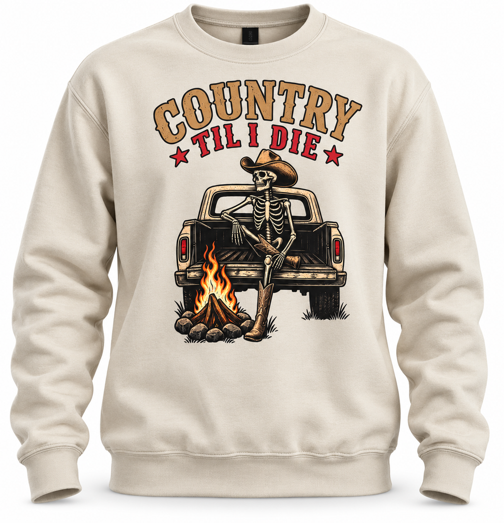 Country Til I Die Western Skeleton Crewneck Sweatshirt