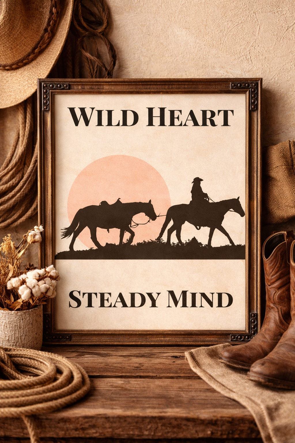 Wild heart, steady mind printable * Horse Wall Art * Western inspirational quote * Neutral Ranch Decor