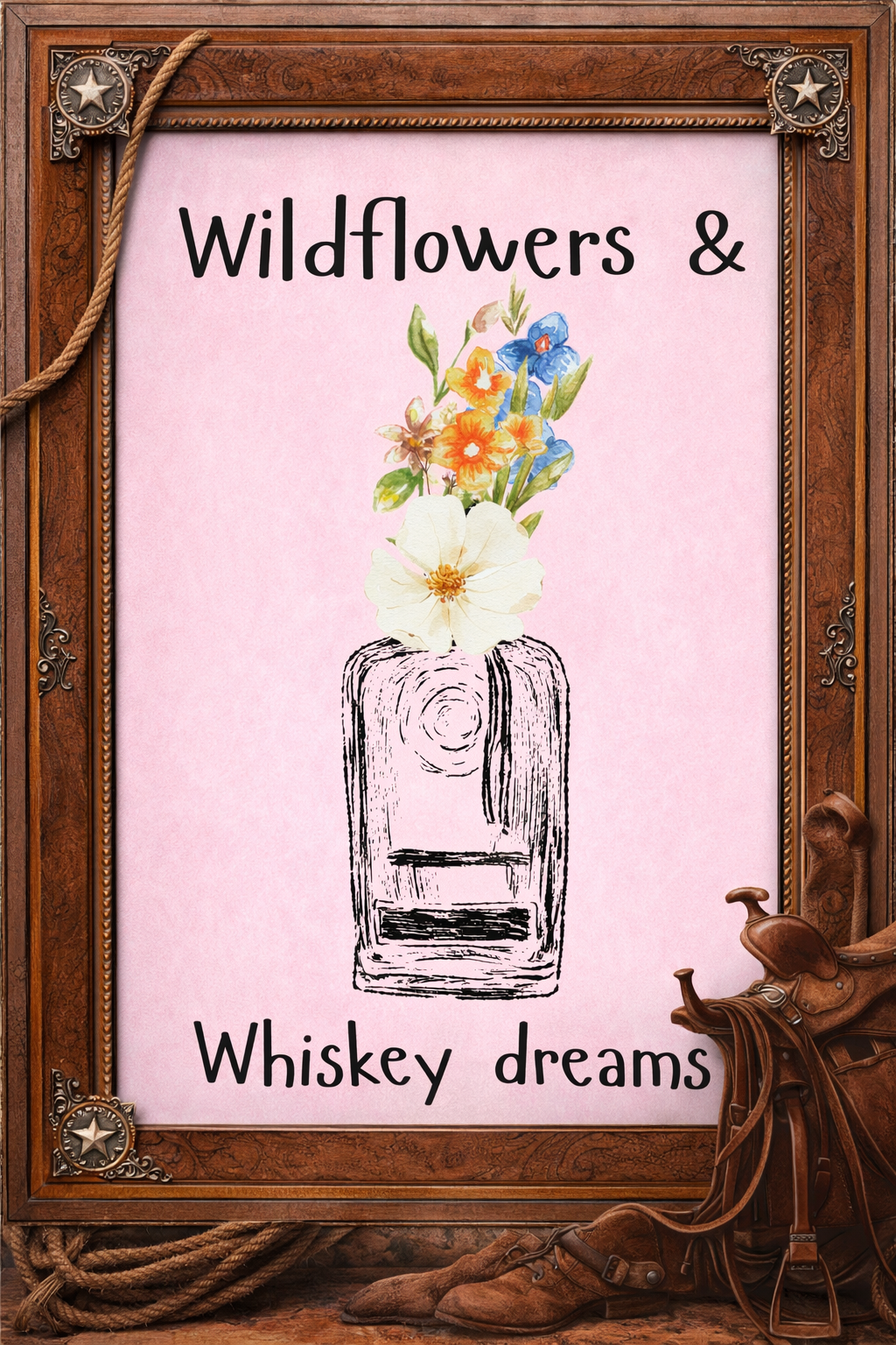 Wildflowers & Whiskey Dreams — Western Floral Bottle Printable Design