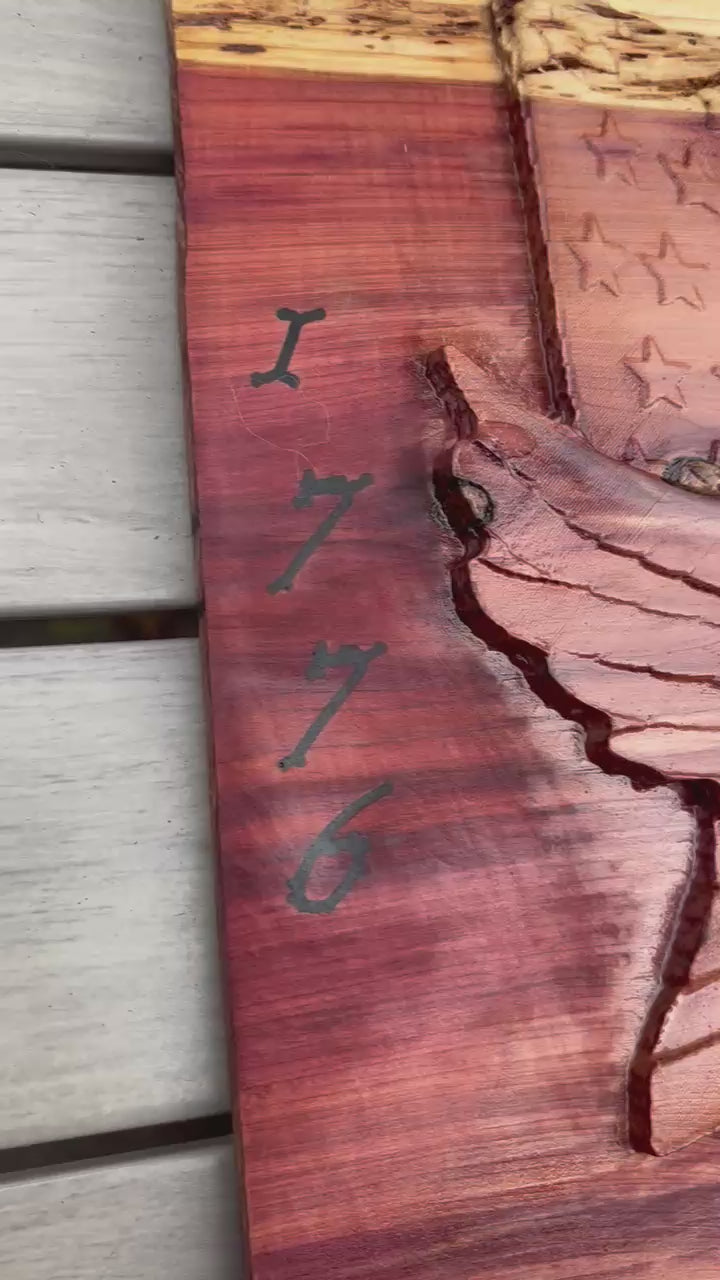 American Eagle & Flag Cedar Plaque -- Land of the free